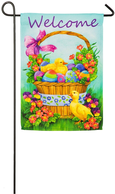 Easter Duckling Basket Printed Suede Garden Flag; Polyester
