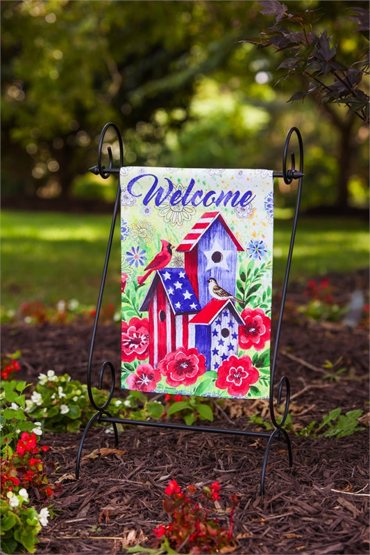 American Patriotic Birdhouse Printed Suede Seasonal Garden Flag; Polyester