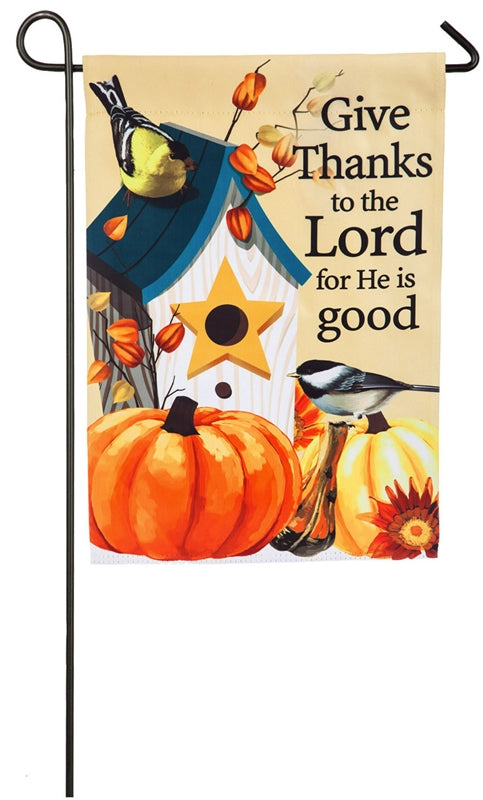 "Give Thanks to the Lord" Printed Suede Seasonal Garden Flag; Polyester