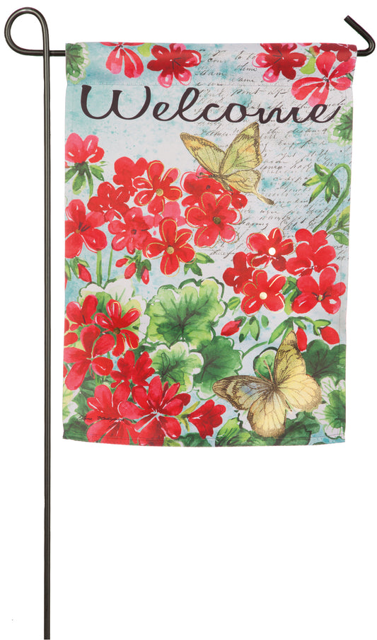 Geranium with Yellow Butterflies Garden Flag