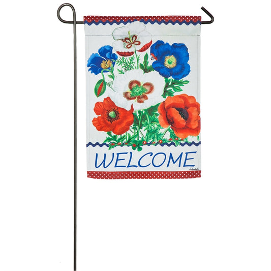 Floral Welcome Printed Suede Seasonal Garden Flag; Polyester