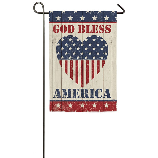 "God Bless America Heart" Printed Suede Garden Flag; Polyester