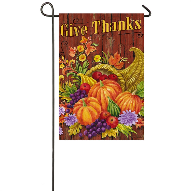 "Give Thanks Cornucopia" Printed Suede Garden Flag; Polyester