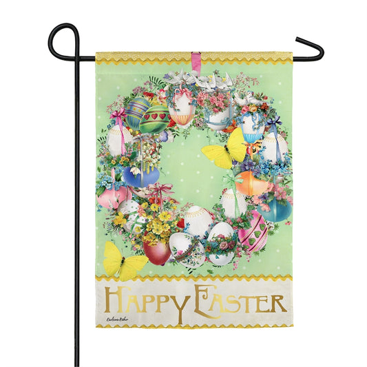 Easter Wreath Suede Embellished Printed Seasonal Garden Flag; Polyester