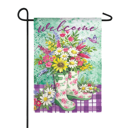 Welcome Floral Garden Boots Garden Flag