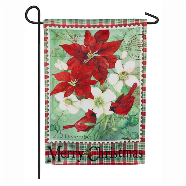 Christmas Floral Printed Suede Garden Flag; Polyester