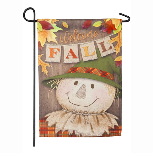 "Welcome Fall Scarecrow" Printed Suede Garden Flag; Polyester
