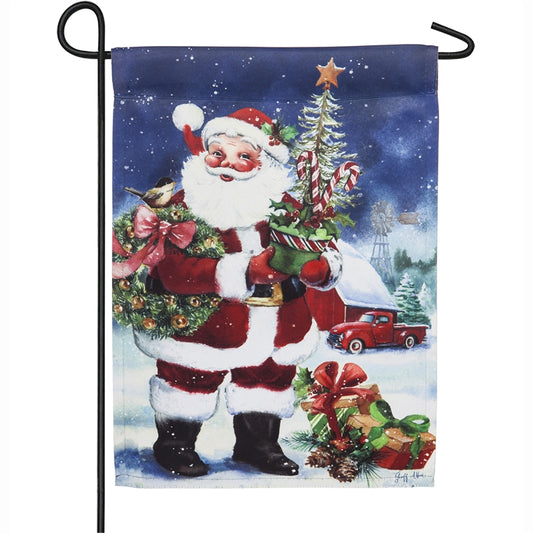 Christmas Barn Santa Printed Suede Garden Flag; Polyester