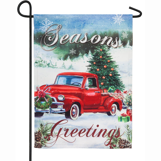 Seasons Greetings Red Truck Garden Flag