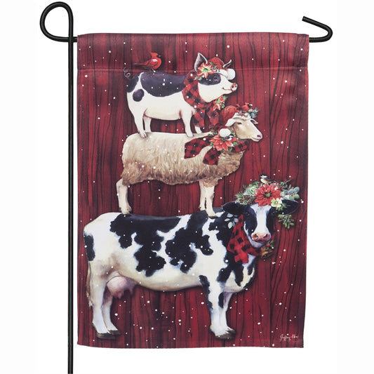 Christmas Farm Stack Printed Suede Garden Flag; Polyester