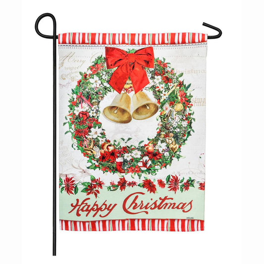 "Happy Christmas Bells Wreath" Printed Seasonal Garden Flag; Polyester