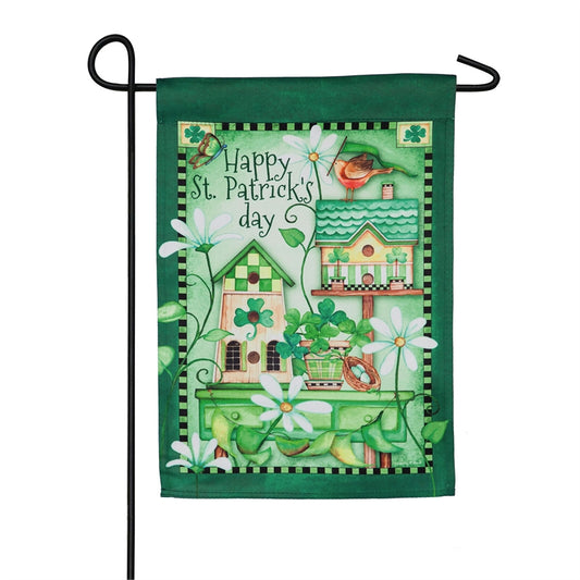 St.Patricks Day Birdhouse Printed Suede Garden Flag; Polyester