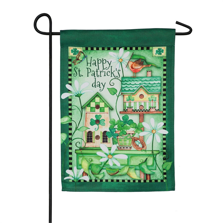 "St.Patricks Day Birdhouse" Printed Suede Garden Flag; Polyester