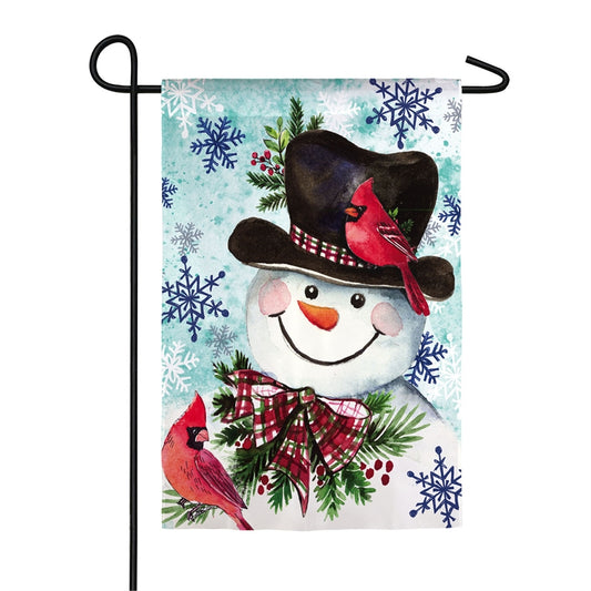 Cardinal Friends Snowman Printed Suede Garden Flag; Polyester