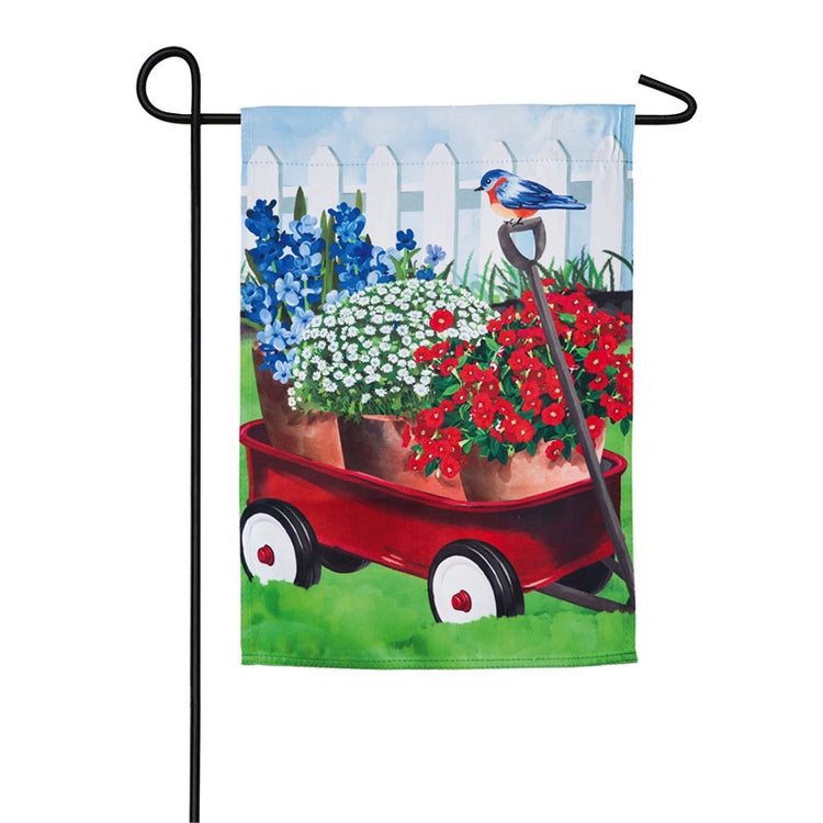 Americana Red Wagon Printed Suede Garden Flag; Polyester