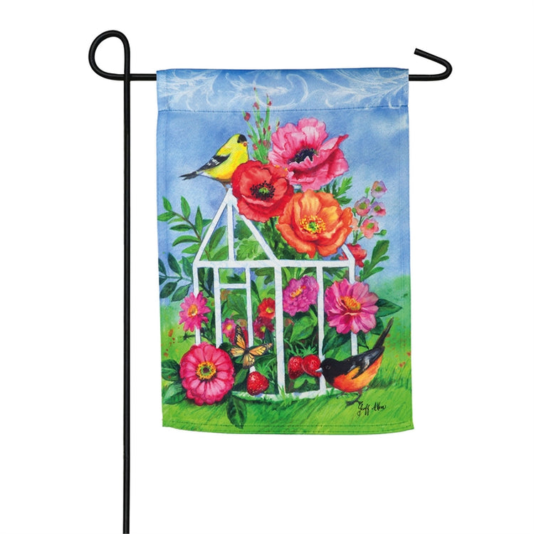 Greenhouse Birds Garden Flag