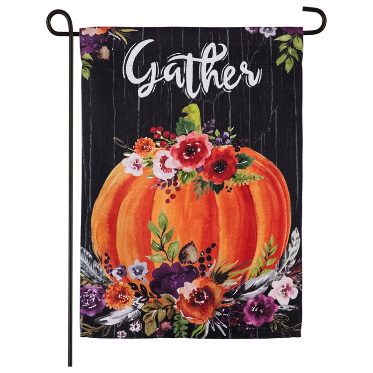 Gather Floral Pumpkin Printed Suede Garden Flag; Polyester