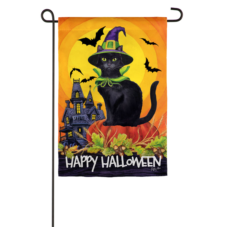Halloween Black Cat Printed Suede Garden Flag; Polyester 12.5"x18"