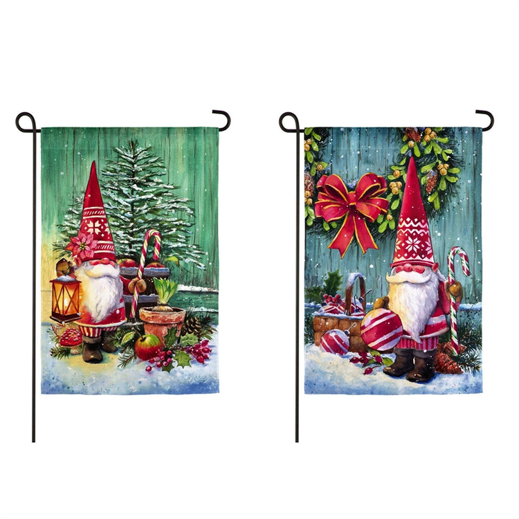 Christmas Gnomes 2-Sided Printed Suede Garden Flag; Polyester