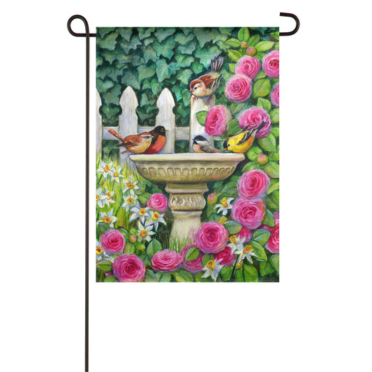 Spring Birdbath Garden Flag