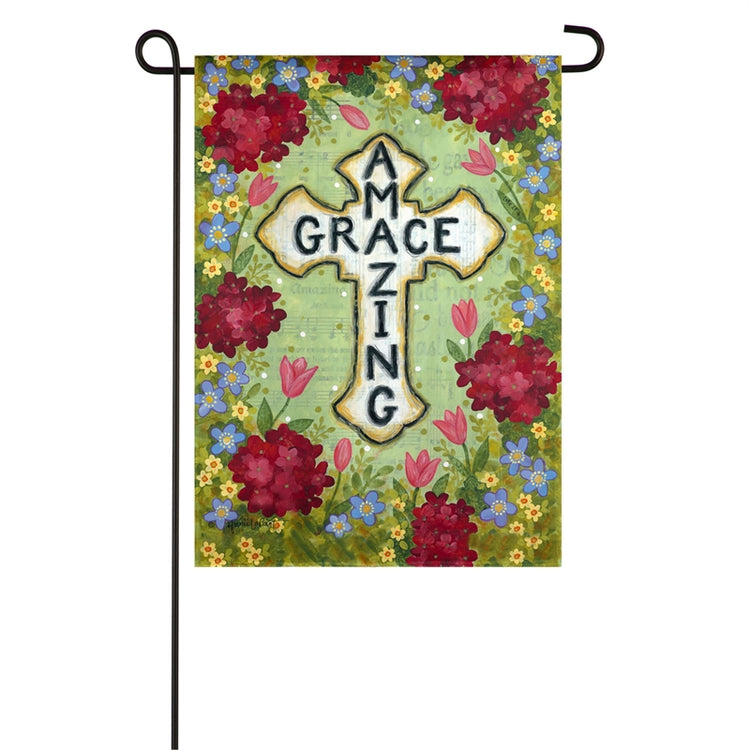 Amazing Grace Cross Printed Suede Garden Flag; Polyester 12.5"x18"