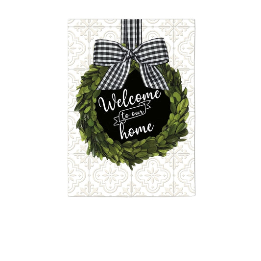 Boxwood Wreath Welcome Garden Flag