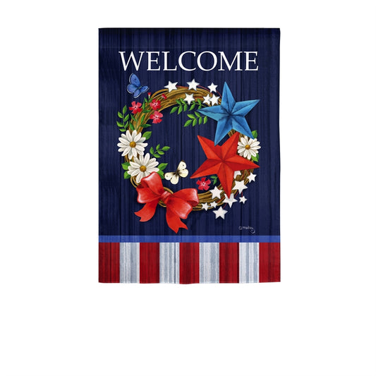 Patriotic Wreath Printed Suede Garden Flag; Polyester 12.5"x18"