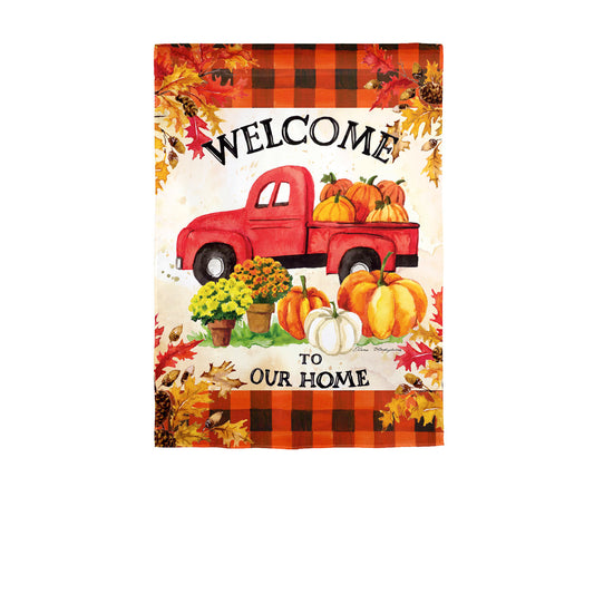 Pumpkin Farm Truck Printed Suede Garden Flag; Polyester 12.5"x18"