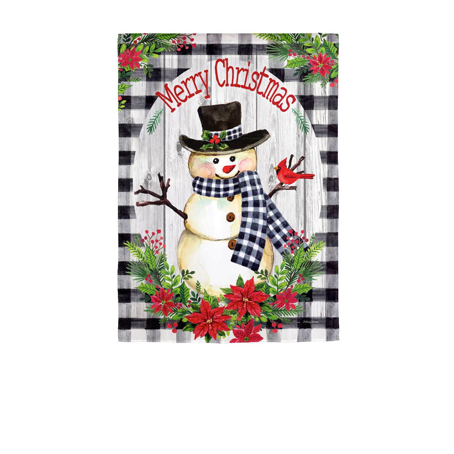 Country Plaid Snowman Printed Textured Striation Garden Flag**