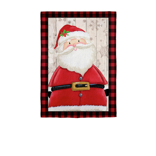 Plaid Border Santa" Printed Textured Striation Garden Flag; Polyester 12.5"x18"