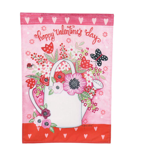 Valentine's Watering Can Printed Textured Striation Garden Flag; Polyester 12.5"x18"