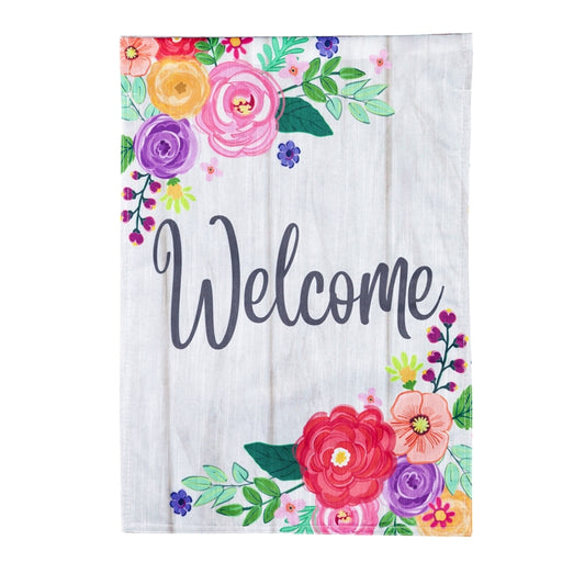 Wood Backed Floral Garden Flag