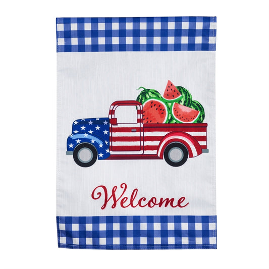 Patriotic Watermelon Truck Garden Flag