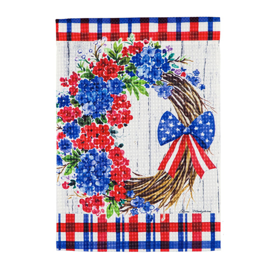 Patriotic Wreath Printed Waffle Suede Garden Flag; Polyester 12.5"x18"