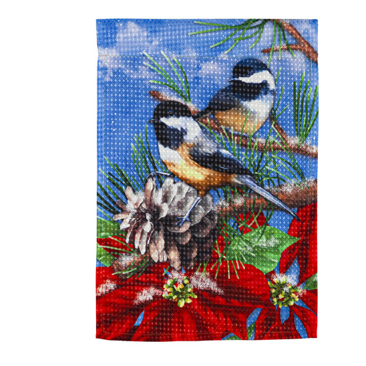 Winter Chickadees Printed Waffle Suede Garden Flag; Polyester 12.5"x18"