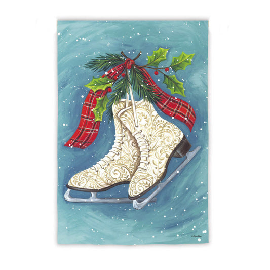 "Winter Ice Skates" Printed Suede Seasonal Garden Flag; Polyester