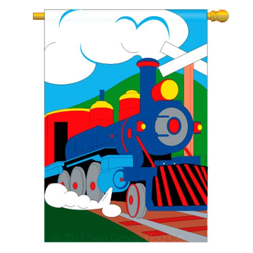 Train Applique Seasonal House Flag; Polyester