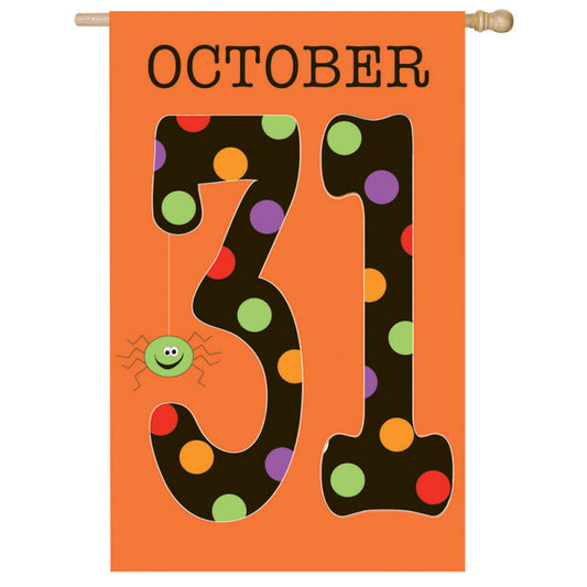 "October 31 Halloween" Applique Seasonal House Flag; Polyester