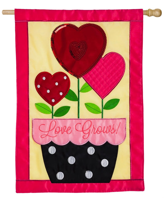 Love Grows Applique Seasonal House Flag