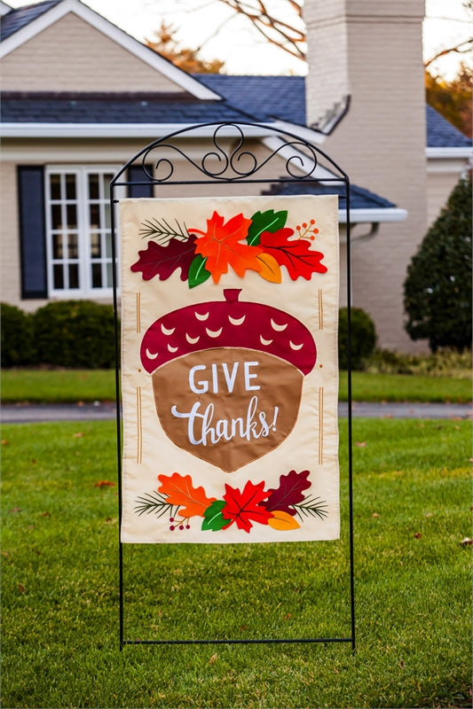 Give Thanks Acorn Applique Seasonal House Flag; Polyester