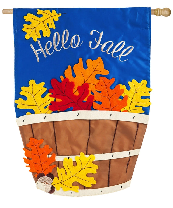 "Hello Fall Basket" Applique Seasonal House Flag; Polyester