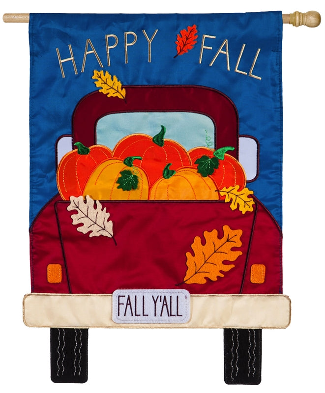 Fall Yall Pickup Truck Applique Seasonal House Flag; Polyester