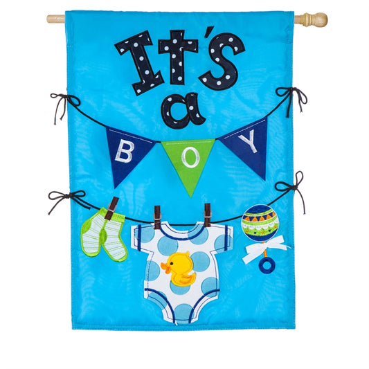 "Its A Boy" Applique Seasonal House Flag; Polyester