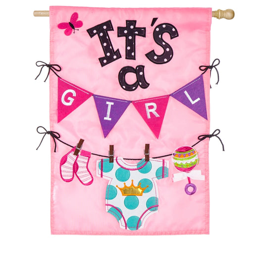 "Its A Girl" Applique Seasonal House Flag; Polyester