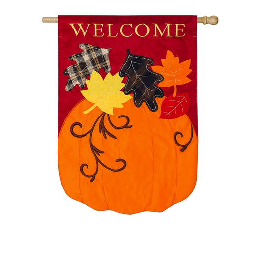 "Welcome Fall" Applique Seasonal House Flag; Polyester