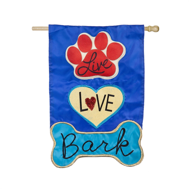 "Live Love Bark" Applique Seasonal House Flag; Polyester