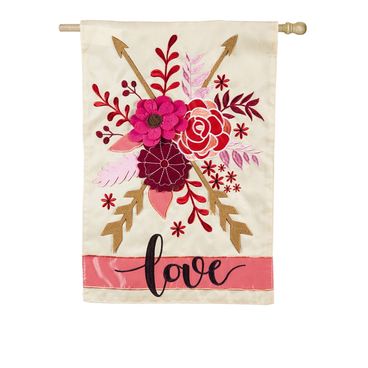 Valentines Love Applique Seasonal House Flag; Polyester