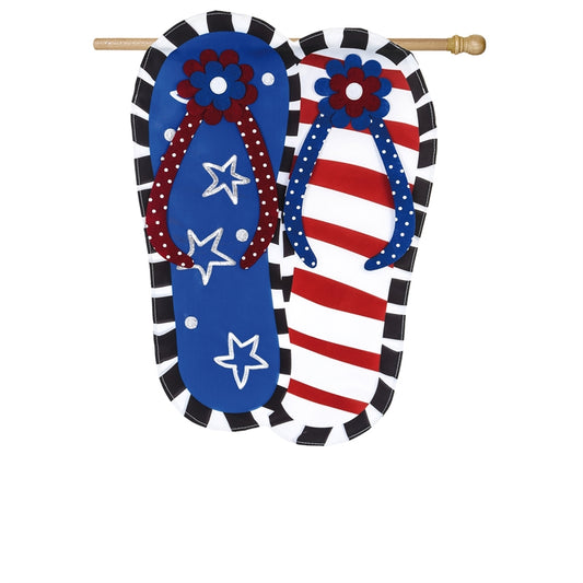 "Patriotic Flip Flops" Applique Seasonal House Flag; Polyester