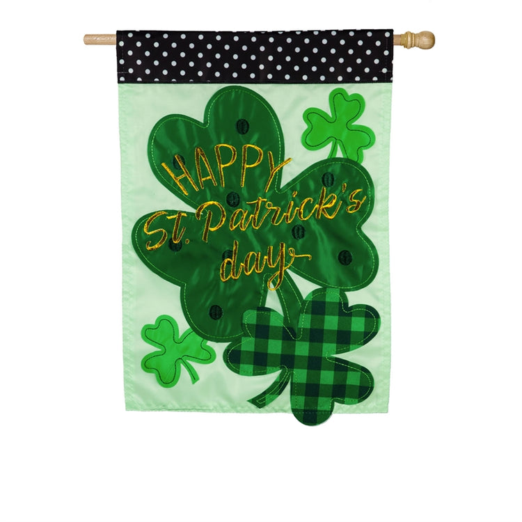 "St.Patricks Day Shamrocks" Applique Seasonal House Flag; Polyester
