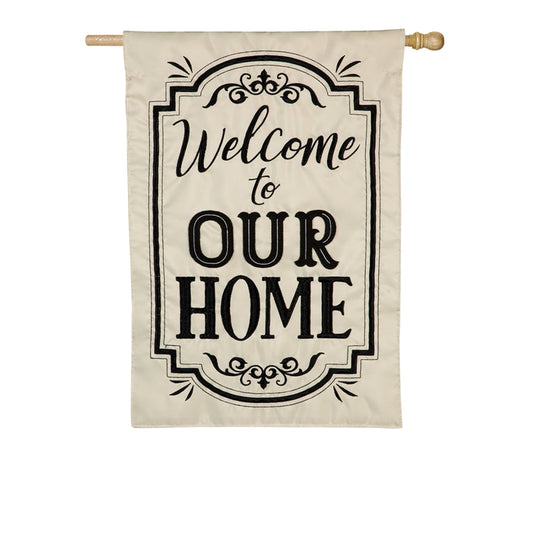 "Welcome to Our Home" Applique Seasonal House Flag; Polyester